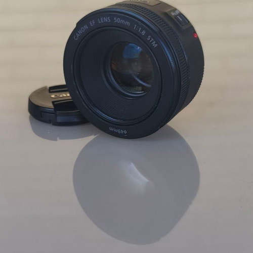 Canon EF 50mm f/1.8 STM lens with hood