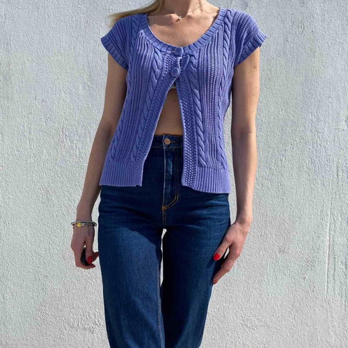 Knitted Benetton cardigan size L purple like new