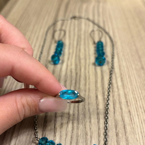 Handmade jewelry set with turquoise crystals, new, includes ring used