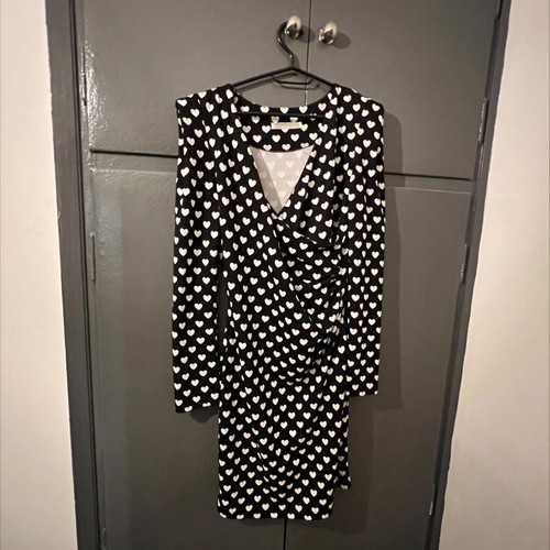 Elastic tight dress with heart print like new, black