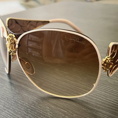 Roberto Cavalli Oversized Butterfly Sunglasses used, white and gold