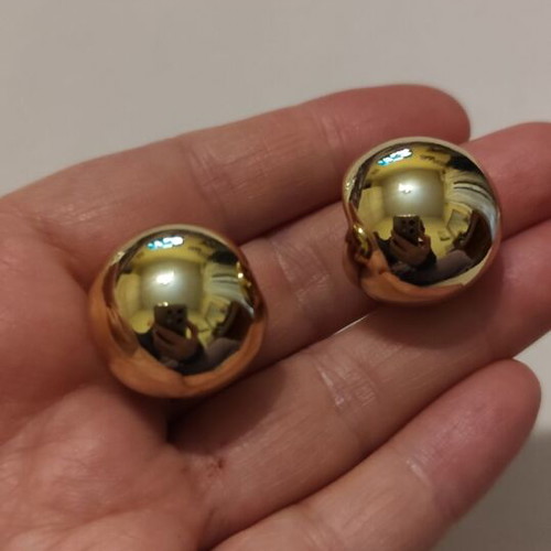 Ball-shaped earrings made of stainless steel, new, gold-colored