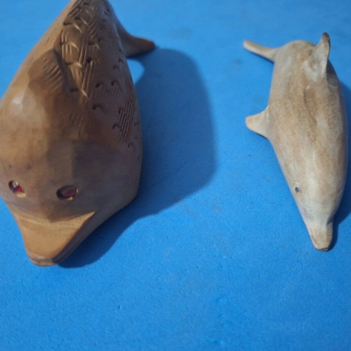 Wooden fish handmade used, set of 2