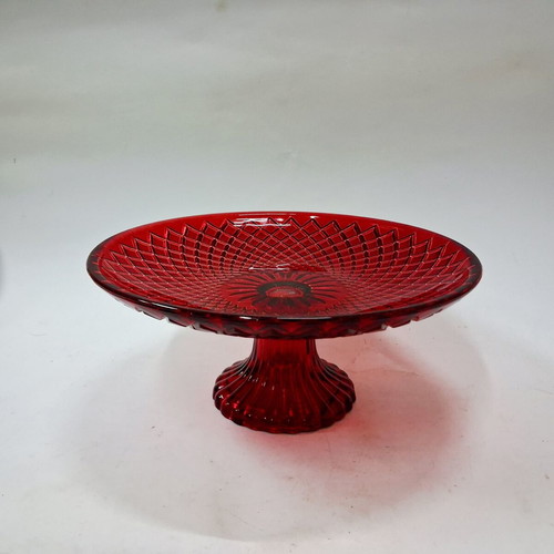 Vintage Ruby Red Glass Fruit Bowl 20 cm, like new