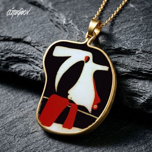 Joan Miro necklace made to order, gold-plated steel, cold porcelain
