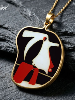 Joan Miro necklace made to order, gold-plated steel, cold porcelain