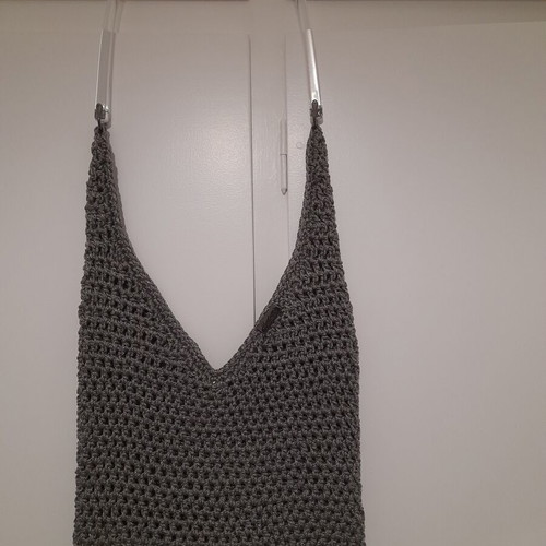 Handmade knitted shoulder bag A.L.E. new, grey with transparent bone handle