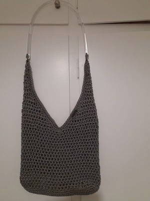 Handmade knitted shoulder bag A.L.E. new, grey with transparent bone handle