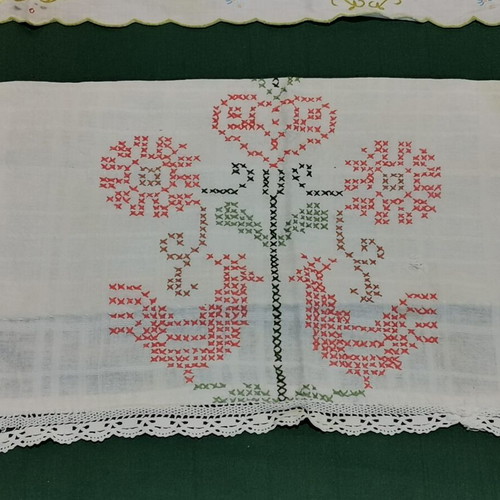 Hand-knitted table runners used, pack of 3, 1940s with wear