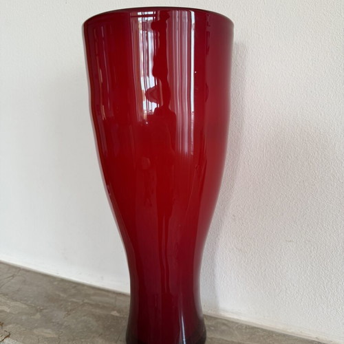 Large ruby red blown glass vase, 38 cm
