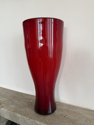 Large ruby red blown glass vase, 38 cm