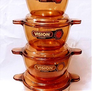 Σετ 4 κατσαρόλες με 4 καπάκια Vision de Corning France 70'- 80'.