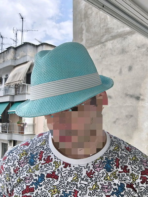Straw crab hat turquoise like new, size 59