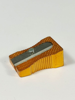 Vintage metal pencil sharpener used, orange gold, Made in Germany