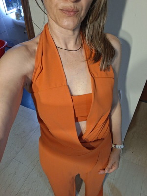 Women's jumpsuit s/m like new, orange with crop top