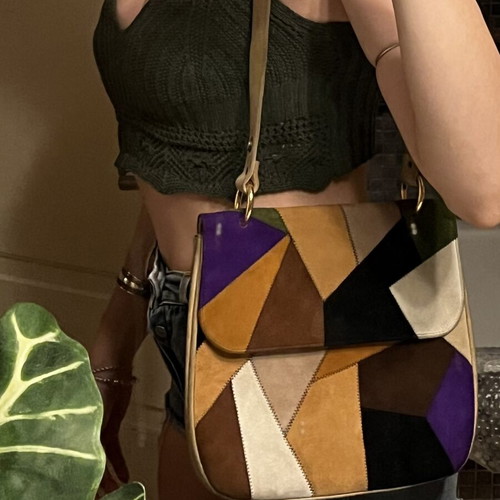 Vintage 70s Leather Crossbody Bag Suede Patchwork used