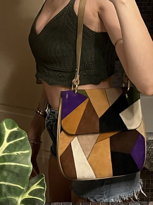 Vintage 70s Leather Crossbody Bag Suede Patchwork used