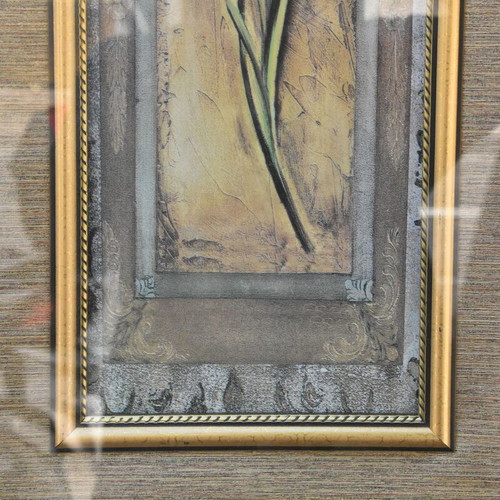 Decorative paintings with lily pair in wooden frame and glass used