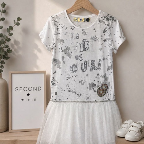 Desigual children's dress like new, white with grey splash and tulle