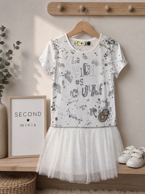 Desigual children's dress like new, white with grey splash and tulle
