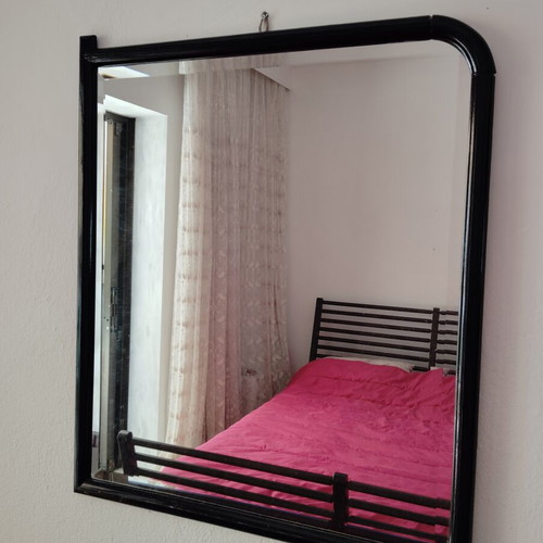 Black wall mirror 73 x 84 cm used, sturdy frame