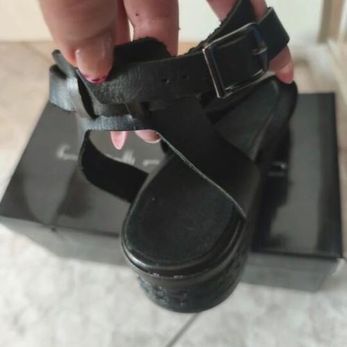 Greek-made black sandals with suede insole and ankle strap