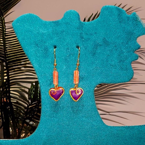 Handmade earrings with pink nephrite gemstone and clay heart