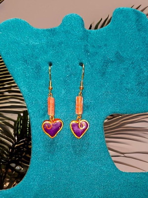 Handmade earrings with pink nephrite gemstone and clay heart