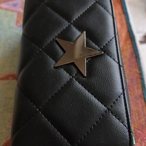 Women's large quilted wallet with star, black, new