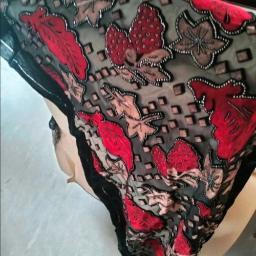 Silk pashmina new with velvet, strass and silk fringes