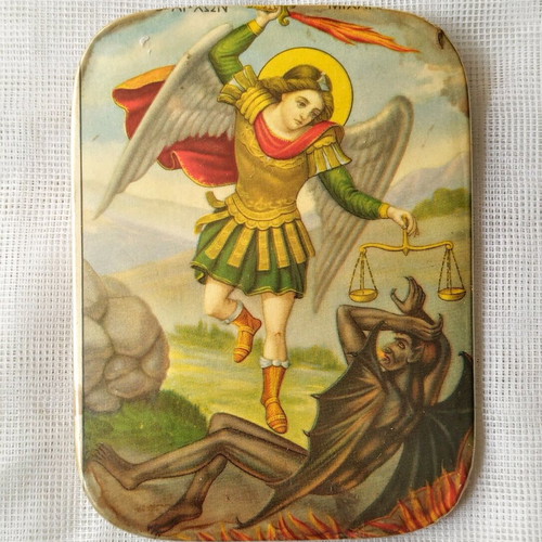 Metal image Archangel Michael used vintage 9x12 cm