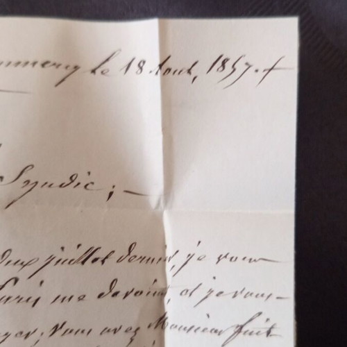 French letter of correspondence 1857 used with postal stamps and cancellations