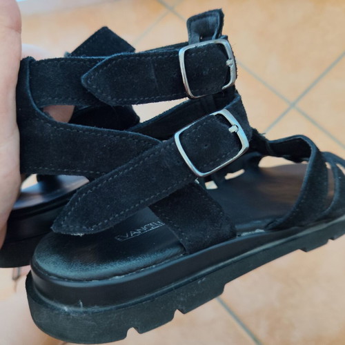 Evangelia Drosi women's leather gladiator sandals glitter black size 40