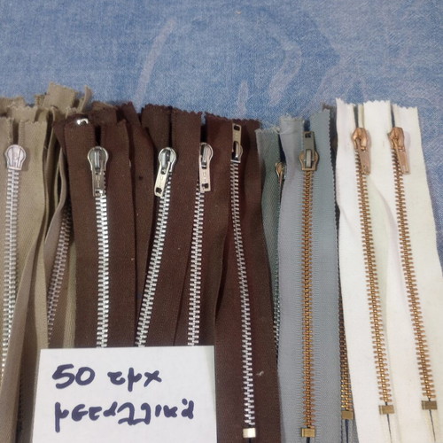 Metal zippers 16 cm, pack of 50, assorted colors