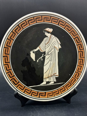 Koutacheia Athens collectible ceramic plate, ancient Greek theme, 22.5cm, repaired