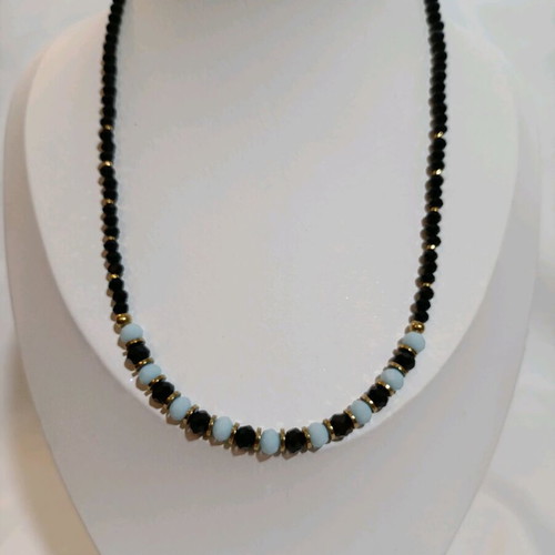 Necklace 3354 new, black and turquoise