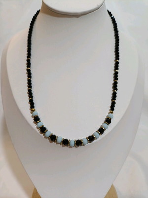 Necklace 3354 new, black and turquoise