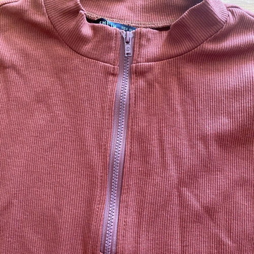 Shein blouse short with front zipper, like new, brown