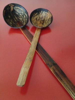 Handmade coconut shell cooking spoons like new, set of 2