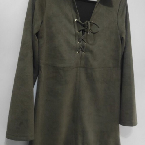 Suede dress in A-line like new, olive, XS