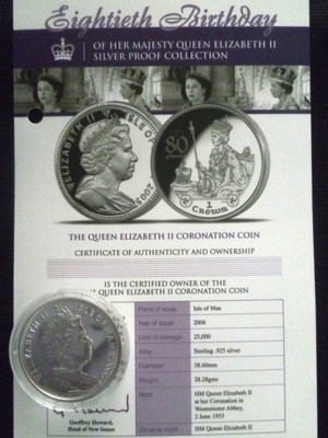 Ασημένιο νόμισμα Isle of Man 2006 Queen Elizabeth II 80th Birthday proof καινούργιο