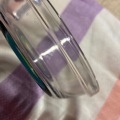 Pierre Cardin glass bowl like new with decorative black and petrol circles