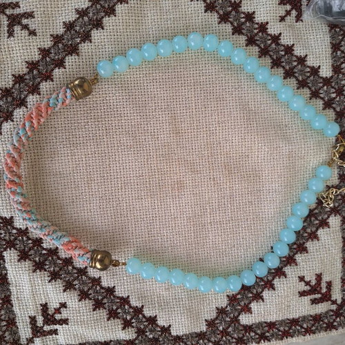 Multifunctional handmade necklace jewelry, orange and turquoise