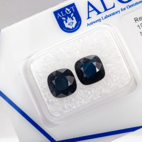 Sapphire pair 3.59ct natural dark blue, new