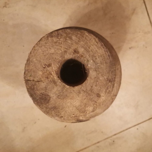 Antique wooden ox cart axle restored