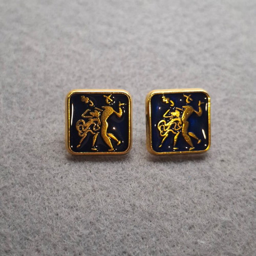 Set of 2 vintage pins with gold dancer figures on blue enamel like new