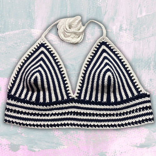 Handmade Top Bralette White & Navy Size L