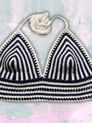 Handmade Top Bralette White & Navy Size L
