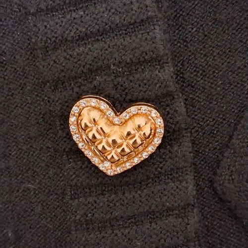 Viscose cardigan with knit patterns and heart-shaped rhinestone buttons, new