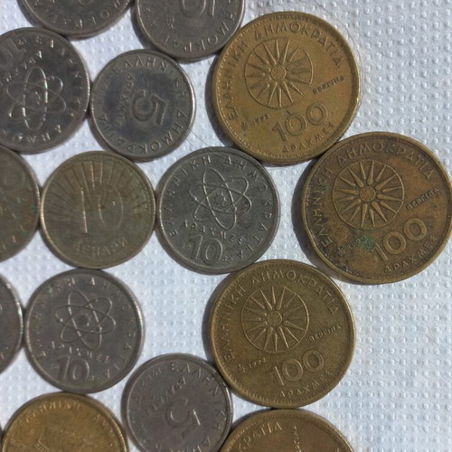 Collection of coins used, 45+ drachma pieces from 70s to 90s